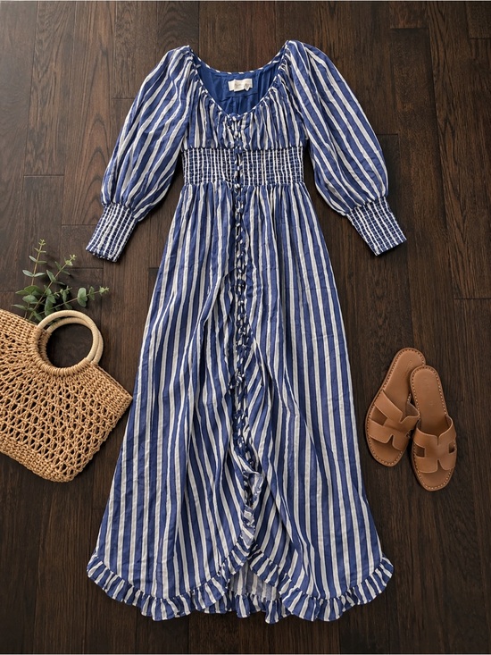 Anthropologie Dresses & Skirts - Anthropologie Blue and White Striped Maxi Dress with Smocked Waist